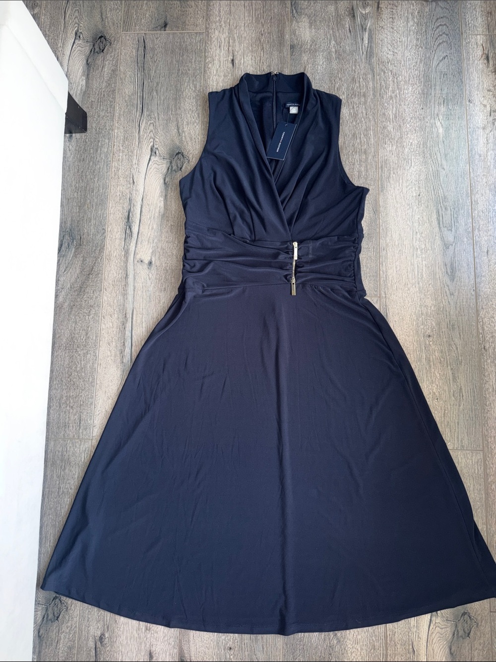 Tommy Hilfiger Navy Sleeveless Midi Dress with Front Zip Accent